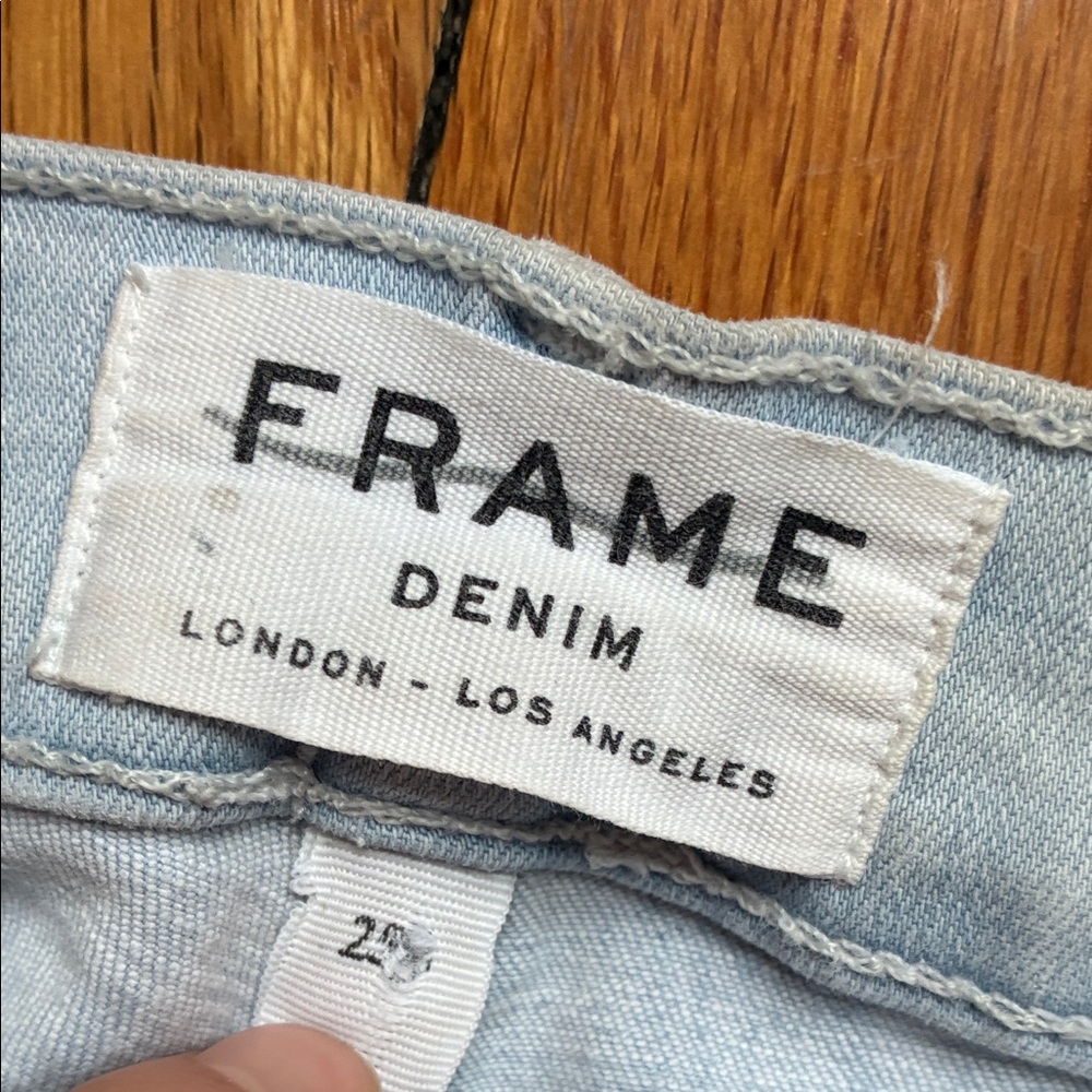 Frame Le High Flare Jeans 25 Light Wash Stretch Raw Hem Boho High Rise - Picture 2 of 14
